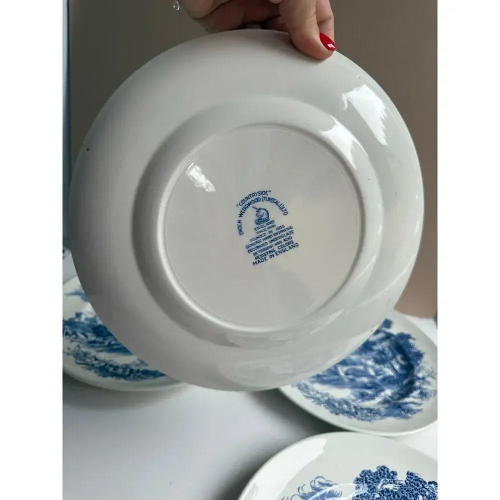 Vintage Wedgwood Dinner Plates Set of 4 Blue Transferware 